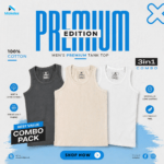 Premium Rib Cotton Tank Top – 3 Pcs Combo (Black, White & Biscuit)